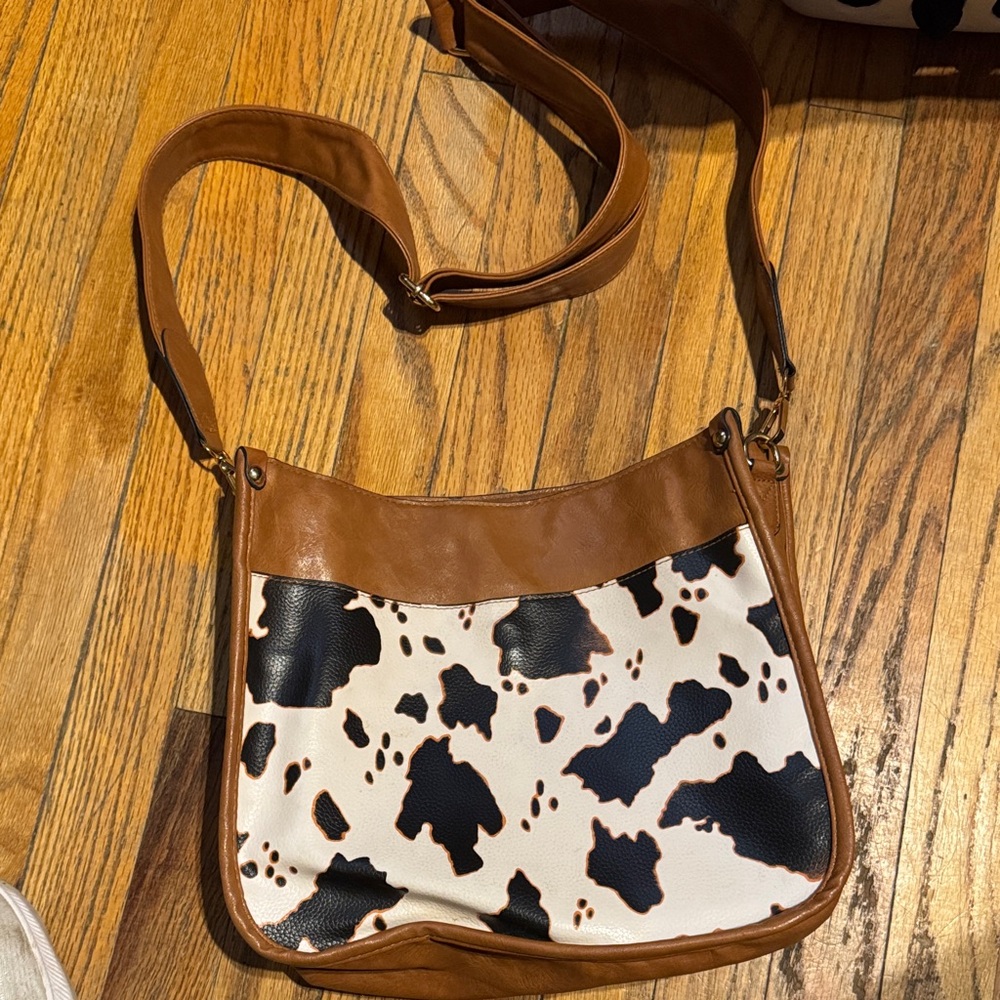 Brown and Black Cow Print Women's Bag